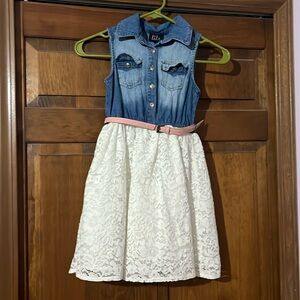 Girls Denim & Lace Dress, Size 7
